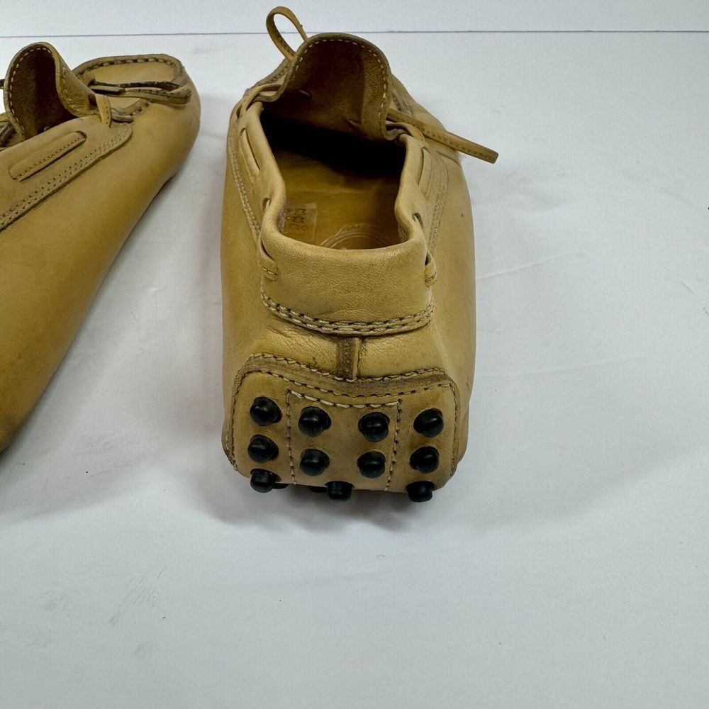 TOD's Tan 100% Leather Driving Flat Loafers with Rubber Pebble Soles Sz 35.5 - Picture 7 of 15